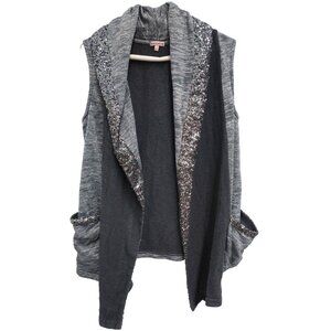 Juicy Couture Y2K Cardigan Womens XS Gray Sleeveless Waterfall Open Sequined
